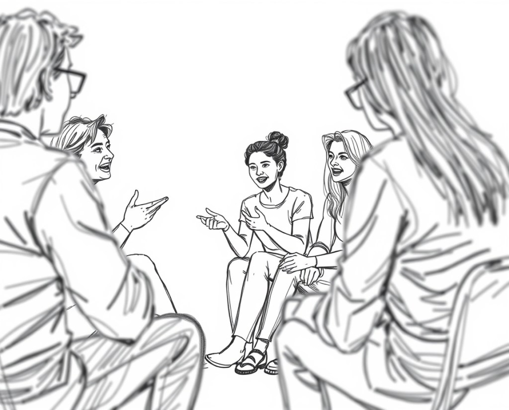 vertaistukiryhmä jossa ihmiset keskustelevat yhdessä